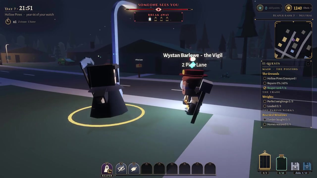 Caught: the night watch raises a lantern on the reaper in the street.